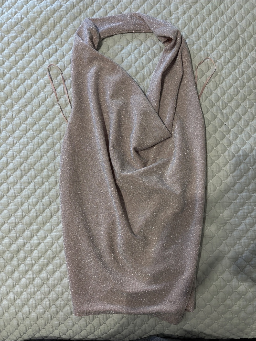 Express Sparkle Cowl Neck Mini Dress in Blush